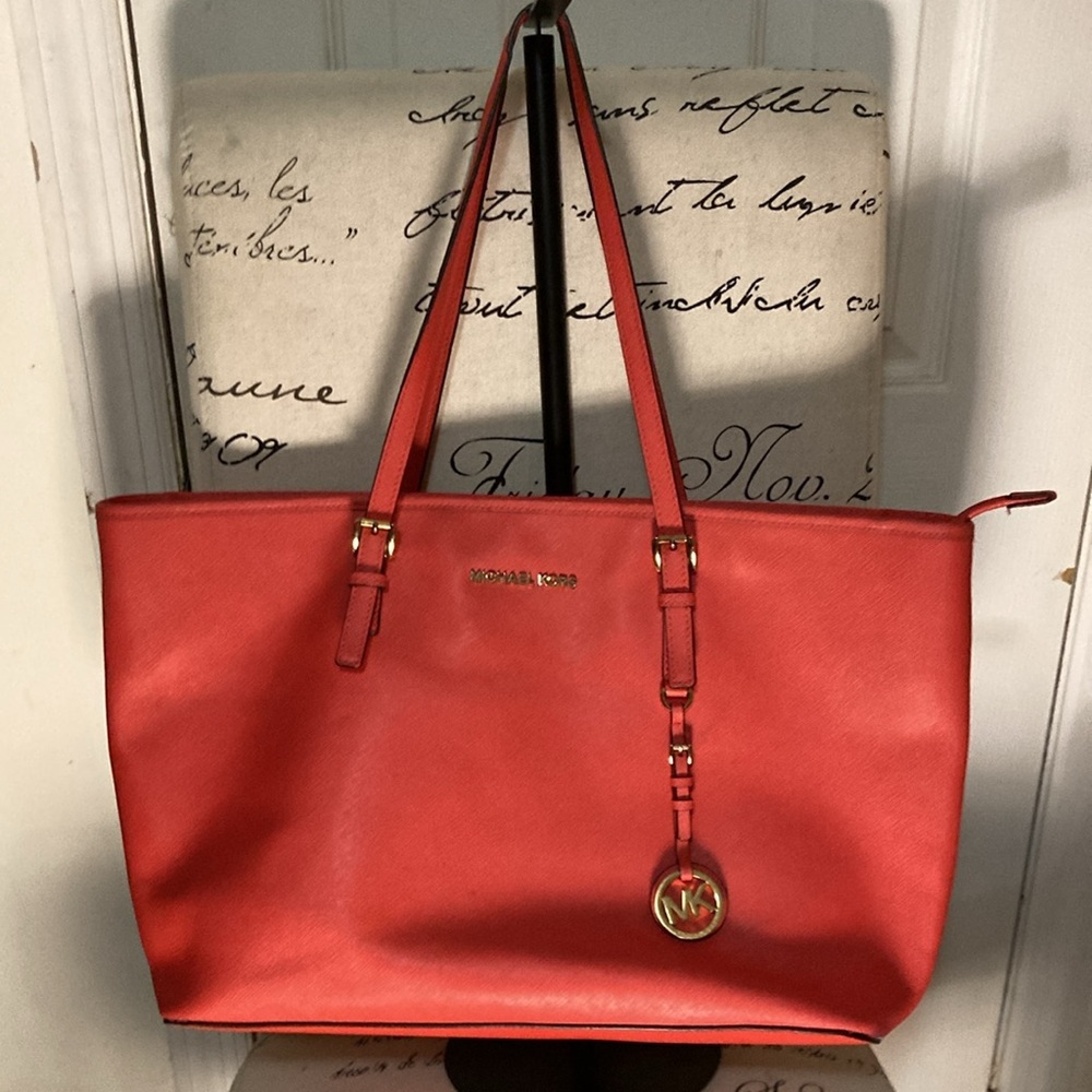 MICHAEL KORS BEAUTIFUL LARGE CANVAS TOTE SHOULDERBAG MK  burnt orange  COLOR - Picture 3 of 14